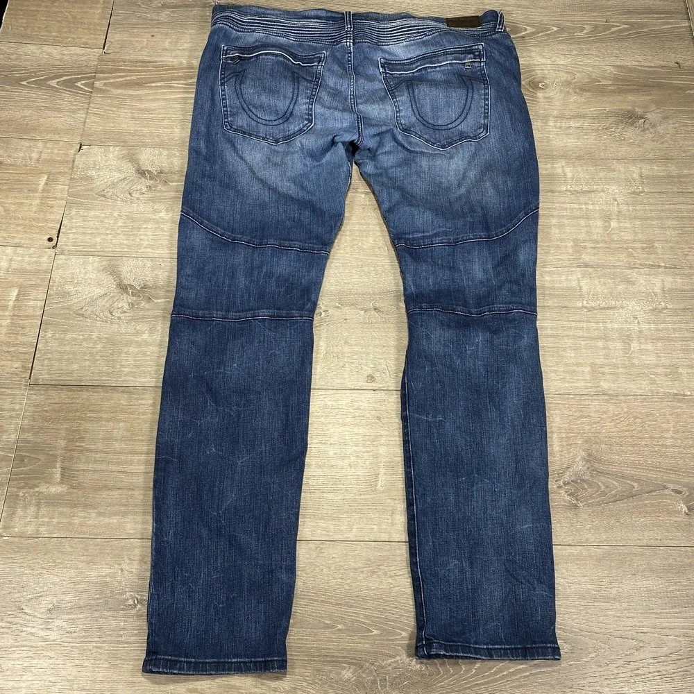 True Religion Jeans Mens 42 Rocco Relaxed Skinny Distressed‎ Biker Moto Stacked